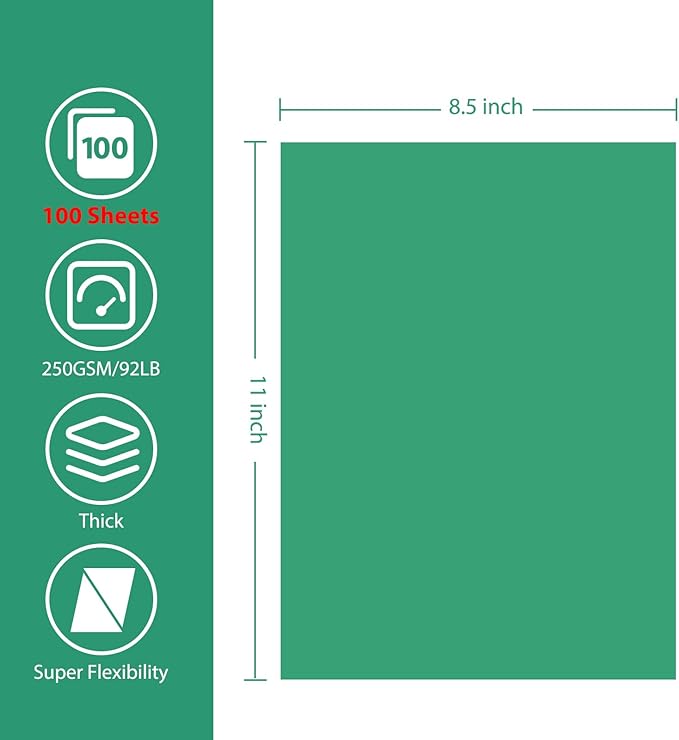 OcePor 100 Sheets Christmas Green Cardstock Paper, Colored Printer Paper 8.5 x 11, Card Stock Thick Construction for Craft,Scrapbook，Office Printing, Invitations, Certificates，92 lb/250gsm
