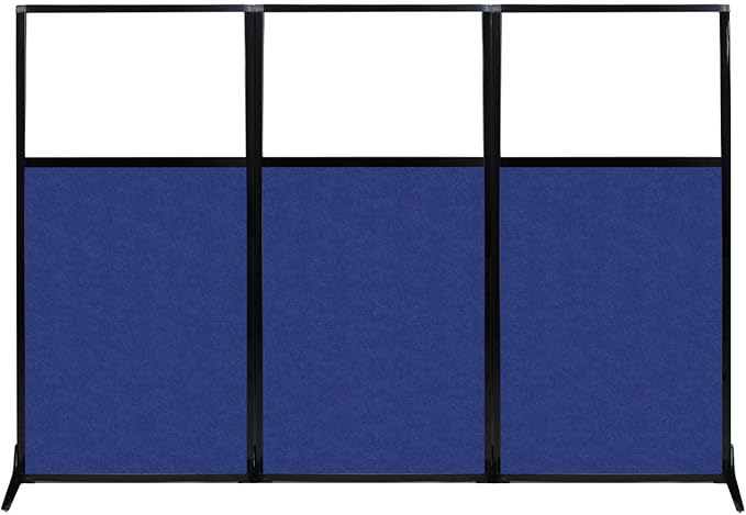 Versare Office Workstation Screen | Portable Wall Divider | Modern Cubicle | Freestanding Privacy Screen | Flexible Work Space | 3 Panels | 99" Wide x 70" Tall Blue SoundSorb Panels with Window
