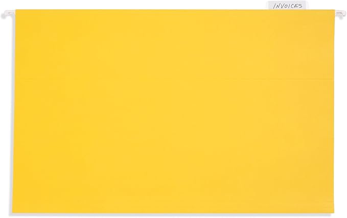 25 Blue Summit Supplies Yellow Legal Size Hanging File Folders - Durable 11pt Paper, Hanging Legal File Folders Yellow with Plastic Tabs and Inserts, Legal Size Filing, Hanging Legal Size File Folders