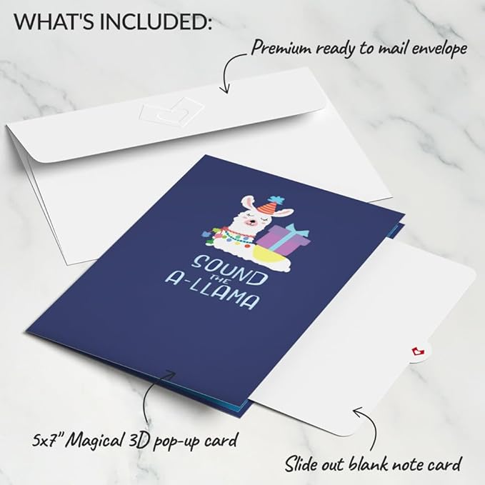 Lovepop Birthday Pop-Up Card for Her, Him, Men, Women - 3D Animal Greeting Cards - Sound The A-Llama - 5" x 7" - Blank Notecard & Envelope Included