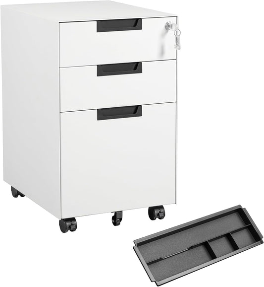 MIIIKO 3 Drawer Filing Cabinet with Lock, Metal Vertical File Cabinets for Home Office, Full Assembled File Cabinets Under Desk, Letter/Legal/A4 File Folders Storage