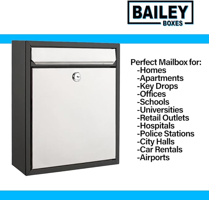 Modern Wall Mounted Locking Small Architectural Mailbox from Bailey Boxes - 12.25" H x 10.25" W x 3.5" D - The Murphy