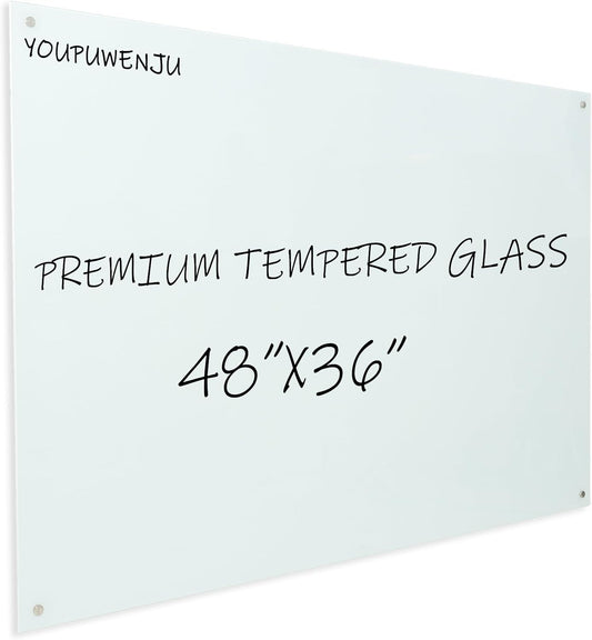 Magnetic Glass Writeboard 48"X36" Premium Tempered Dry Erase Boards Wall Mounted Frameless Whiteboard Bulletin Message Boards (White)