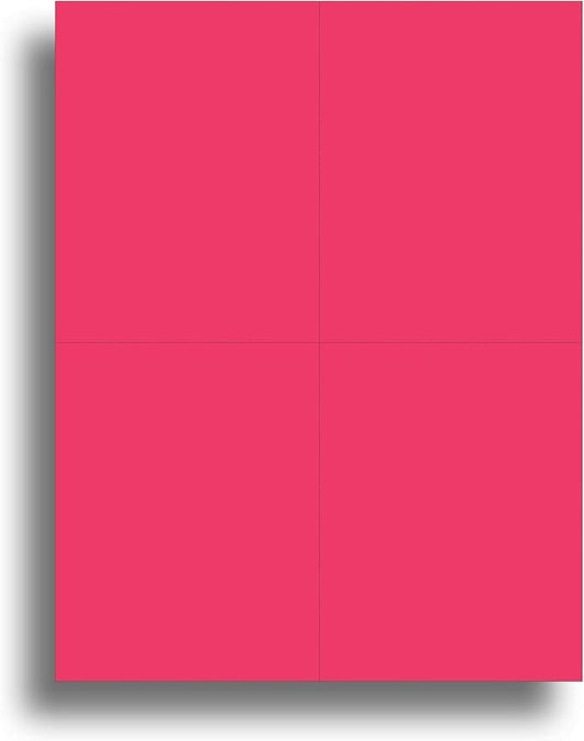 Blank Colored 4-up Postcard Paper by Desktop Publishing Supplies - 25 Sheets / 100 Postcards Pack - Printable with Laser or Inkjet Printer - Plain Matte Cardstock (Bright Pink)