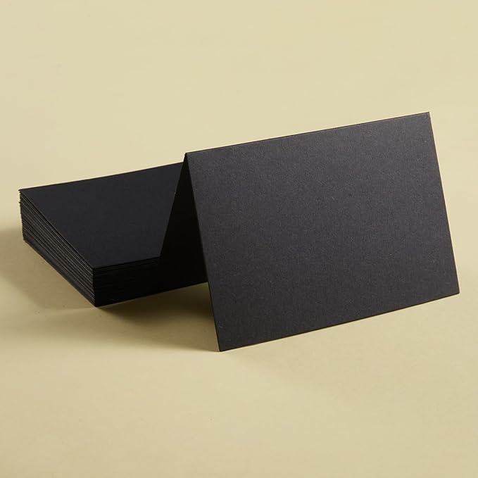 50 Pack Blank Cards Folded Cardstock Thank You Blank Greeting Cards for Invitations, Wedding, Greeting Cards, All Occasion DIY (Black, 4x6)
