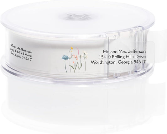 Clear Wildflower Rolled Address Labels / 500 Personalized Return Address Labels/Designer Address Stickers in Elegant Plastic Dispenser