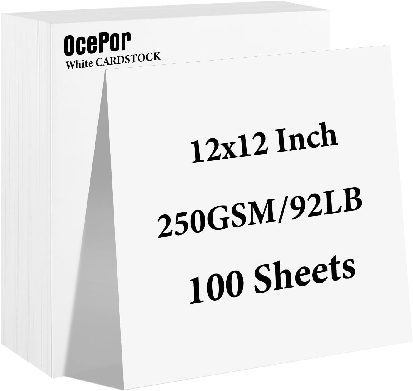 OcePor 100 Sheets White Cardstock 12” x 12”, 92lb/250gsm Black Card Stock, Thick Card Stock Paper, Heavy Cardstock Paper for Printer, Resume, Scrapbooks, Art, Crafts, Business Cards