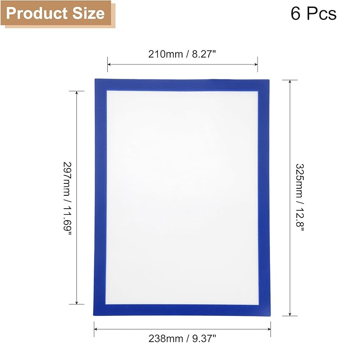 uxcell 6 Pcs Magnetic Sign Holder, 8.3" x 11.7" Self-Adhesive Magnetic Wall Signs Holder Magnetic Picture Frame Document Holder for Home Office Wall Window Displays, Dark Blue