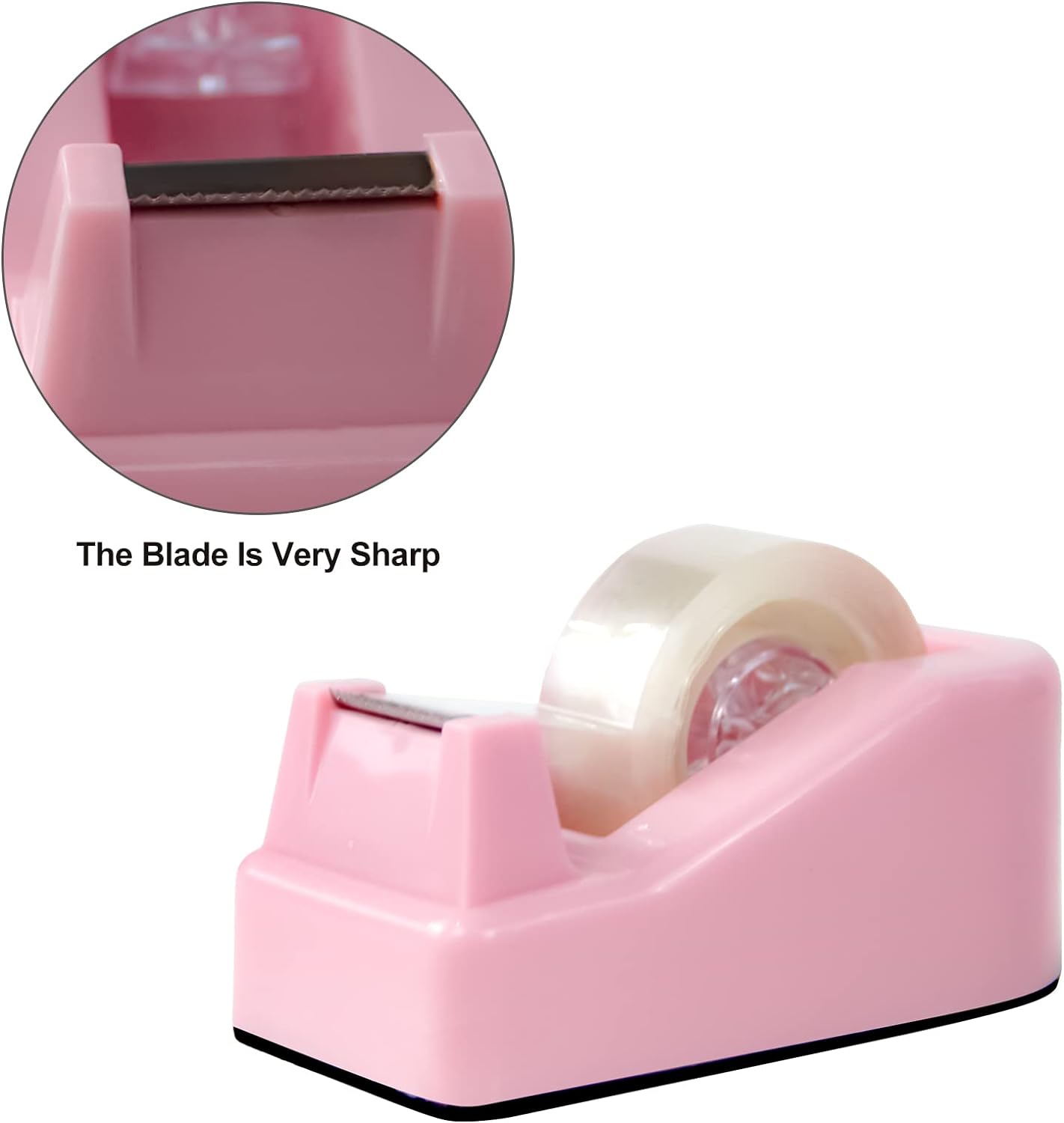 1Pcs Desktop Tape Dispenser Adhesive Roll Holder with Weighted Nonskid Base, Pink (Tape not Included)
