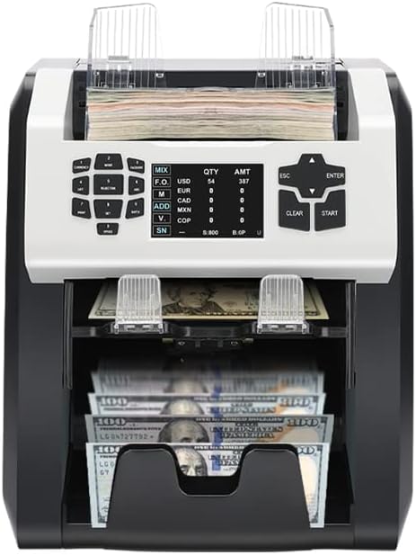 S75 Bill Counter and Sorter, Money Counter Machine Mixed Denomination, Two Pockets Cash Value Counter, Counterfeit Detection 2 CIS/UV/MG/IR, Serial Number, Multi Currency,2Yr Warranty