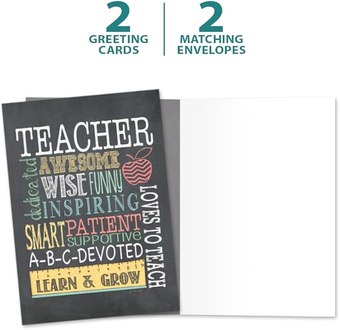 Tree-Free Greetings Teacher Appreciation Cards - Artful Designs - 2 Cards + Matching Envelopes - Made in USA - 100% Recycled Paper - 5"x7" - Lighthearted, For Teacher, Awesome Teacher (GT64456)