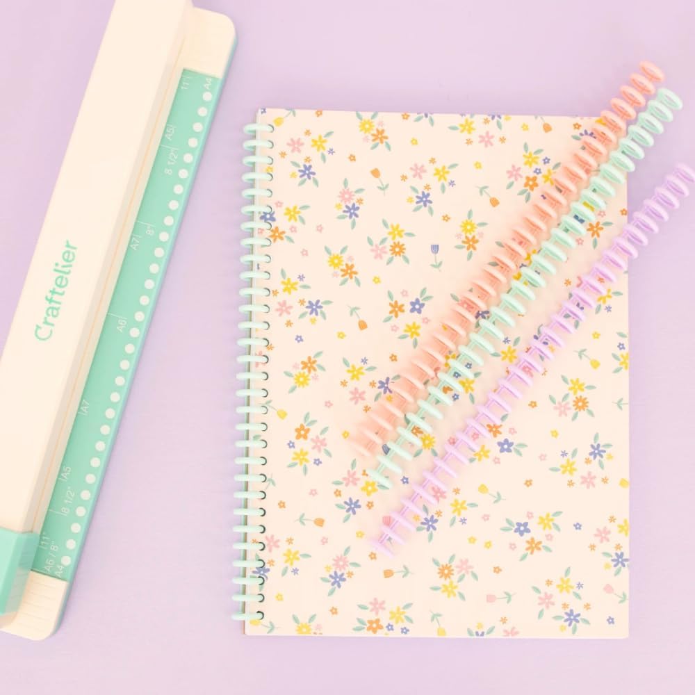 Craftelier - 30 Holes Binding Machine for Planners - A4, A5, A6, A7 and US Letter Size Formats - Includes 6 Spines of Pastel Tones - 5 Sheet Capacity Punch for Notebooks Making and Scrapbooking