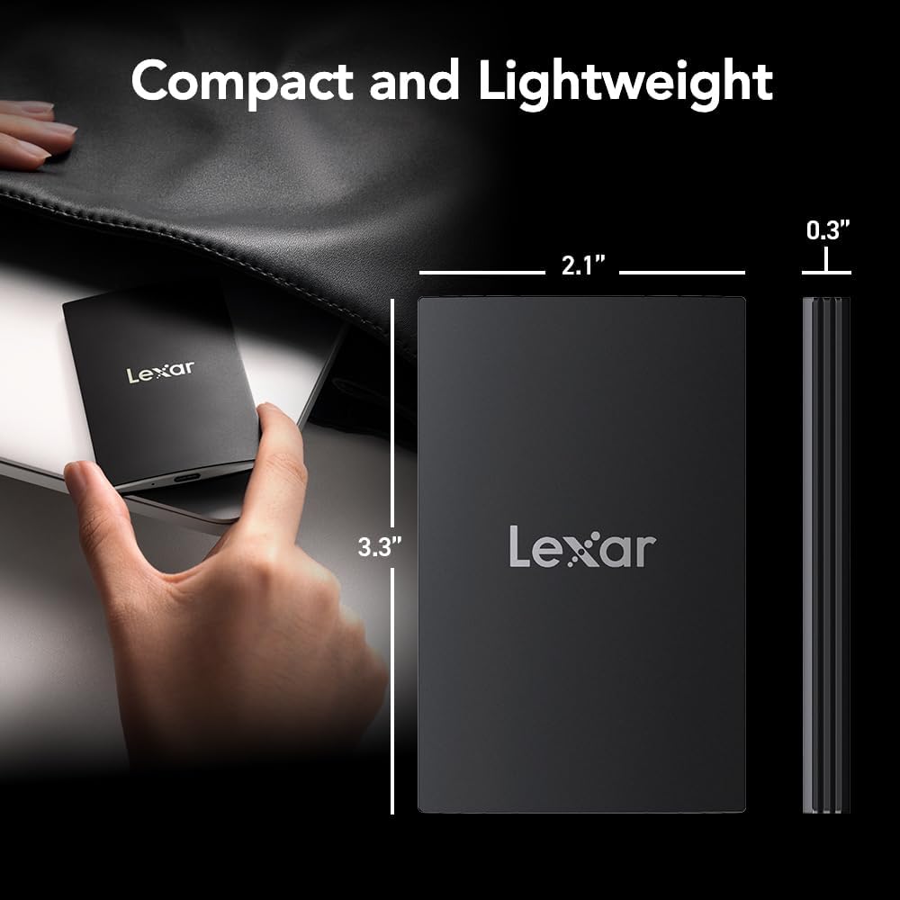 Lexar 4TB SL500 Portable SSD, Up to 2000MB/s, Compatible w/Type-C Laptops, iPhone 15/16, Smartphones, Tablets, PS5, Xbox, USB 3.2 Gen 2x2, Slim & Lightweight, External SSD, Black (LSL500X004T-RNBNU)