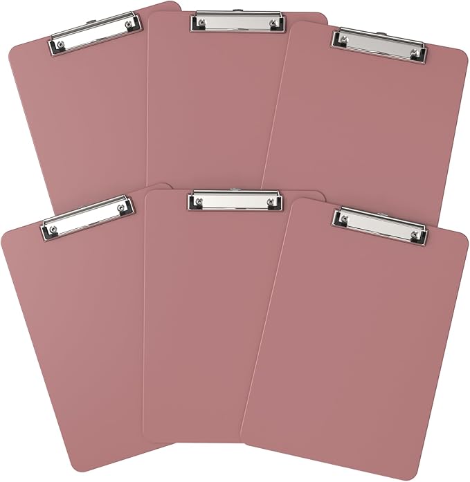 Plastic Clipboards 6 Pack, A4 Red Clip Board 8.5x11 for Classroom, Students, Kid, Woman, Size 9" x 12.5" with Low Profile Clip, Office & School Supply