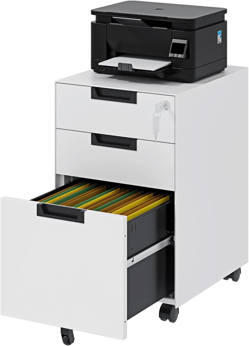 Rolling File Cabinet with Lock, 3 Drawer Metal Mobile Filing Cabinet for Legal/Letter Size, Fully Assembled Except Casters