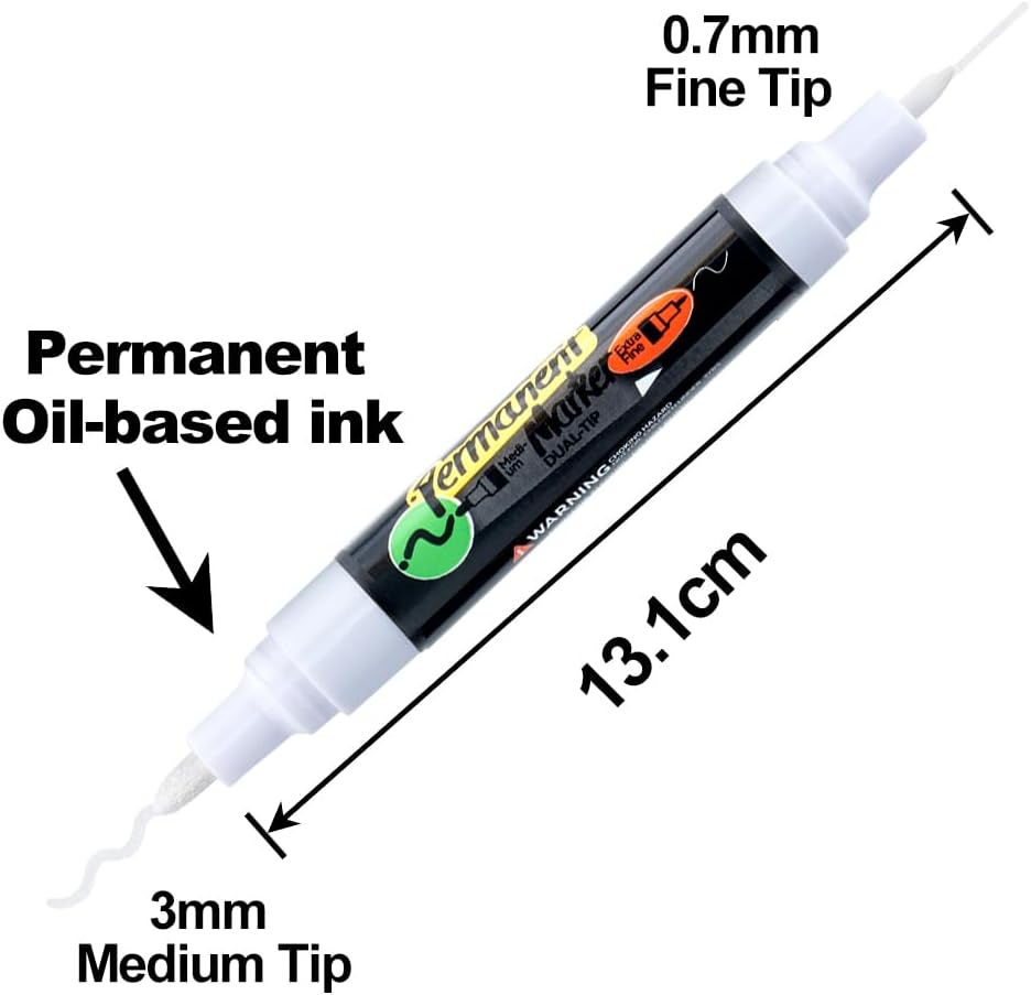 TRANSON 2 White Dual-tip Permanent Paint Markers Oil Based Waterproof