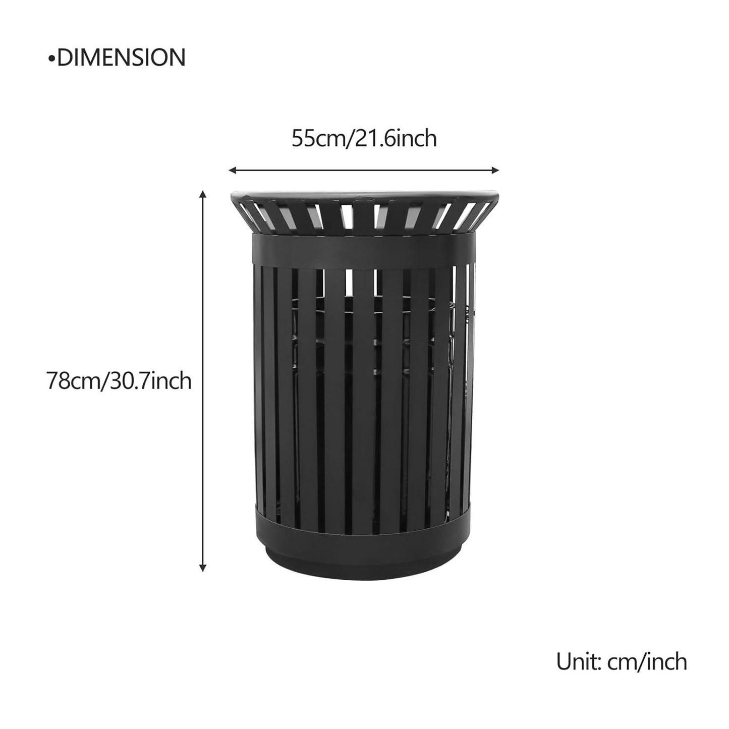 Outdoor Metal Slatted Trash Receptacle,Waste Receptacle，Commercial Trash Cans,Zone Round Garbage Bin,Square Hotel Street Patio Indoor Metal Stan (Big-Black)