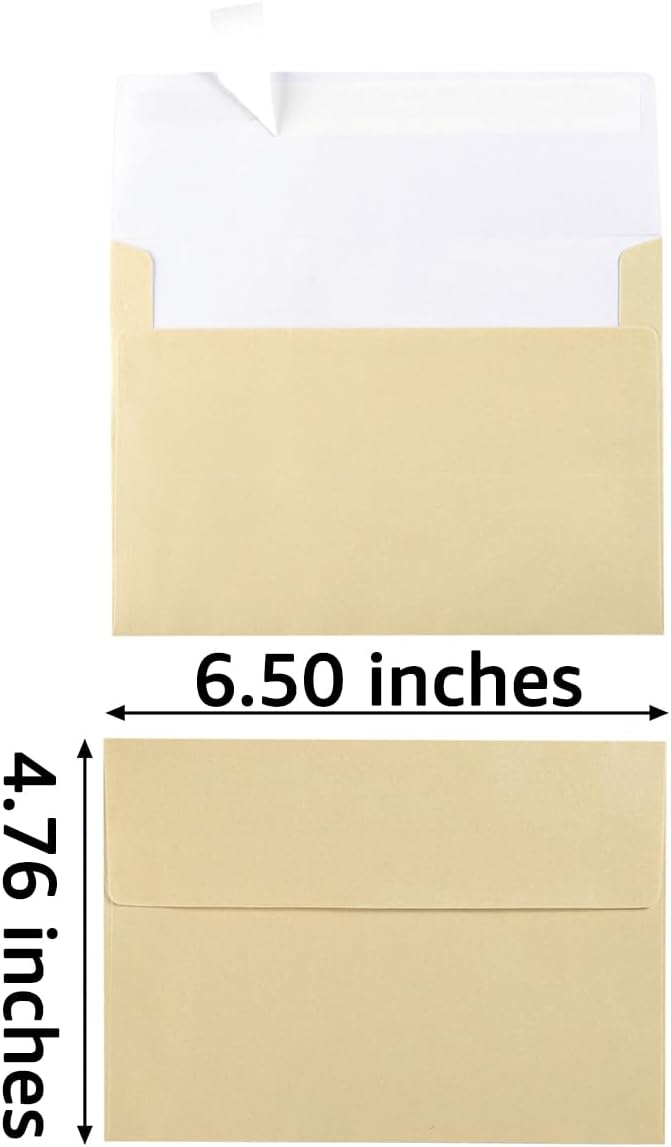 50 Pieces Metallic Color Self Seal Envelopes for Greeting Cards, Invitations, Postcards (Cream Color, 4x6)