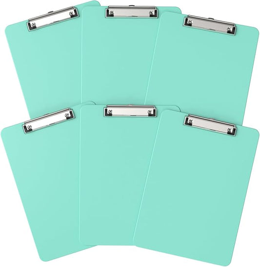 Plastic Clipboards 6 Pack, A4 Teal Clip Board 8.5x11 for Classroom, Students, Kid, Woman, Size 9" x 12.5" with Low Profile Clip, Office & School Supply