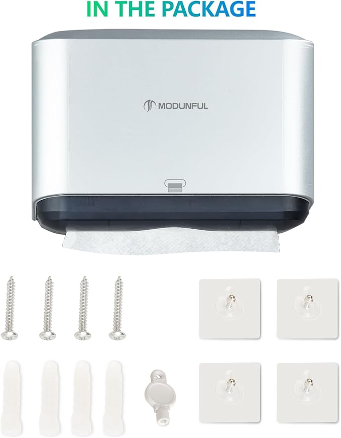 Trifold Hand Towel Dispenser for Bathroom - C Fold Paper Towel Dispenser Wall Mount with No-Hole Adhesive Installation, Compact 200 Sheets Large Capacity for Home, Apartment & RV