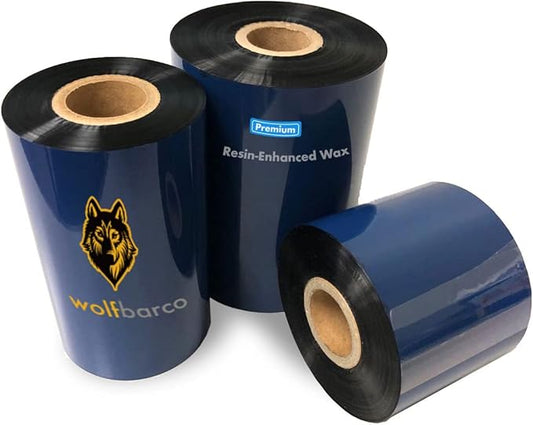 6 Rolls Wolfbarco 8.66" x 1476' (220mm x 450m) Black Premium Resin-Enhanced Wax Thermal Transfer Ribbon Compatible with Zebra,TEC, INTERMEC,Citizen,TSC,GODEX,ARGOX Printers