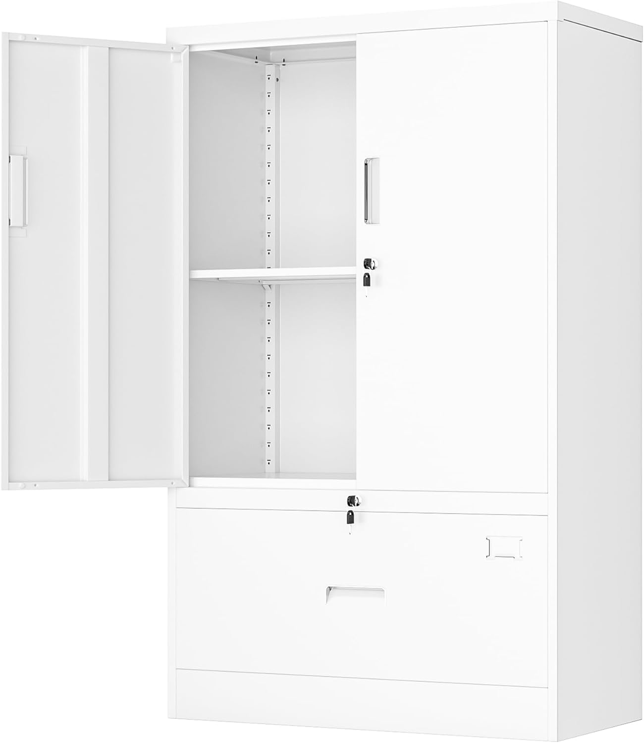 INTERGREAT Metal Storage Cabinet,Metal File Cabinet with Lockable Doors and Adjustable Shelves，Pantry Storage Cabinets for Garage,Home Office,Kitchen(White)