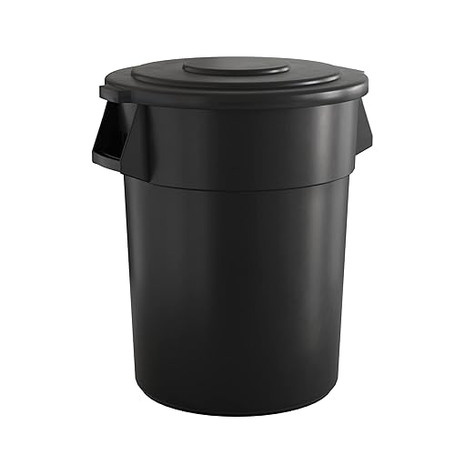 55 Gallon Black Round Commercial Trash Can with Lid