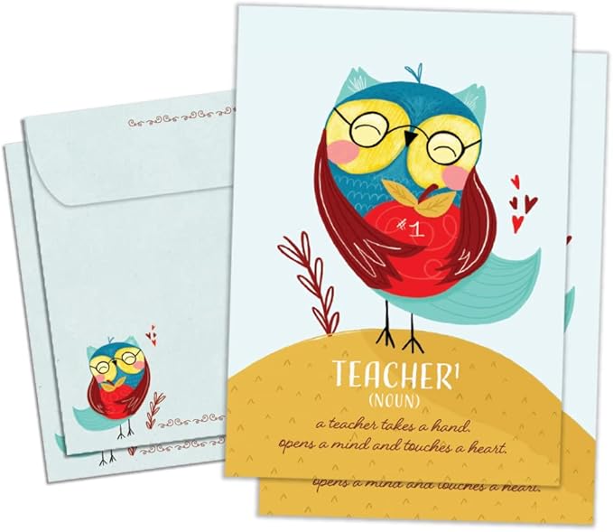 Tree-Free Greetings Teacher Appreciation Cards - Artful Designs - 2 Cards + Matching Envelopes - Made in USA - 100% Recycled Paper - 5"x7" - Heartfelt, For Teacher, Teacher Definition (GT64434)