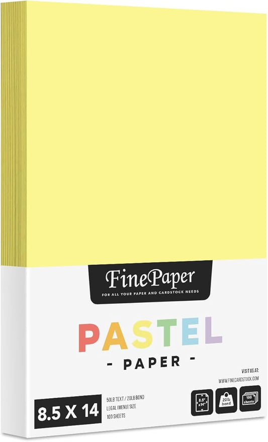 Canary Pastel Colored Menu Paper - 8.5" x 14" (Legal Size) - for Documents, Announcements, Menus Arts and Crafts | Regular 20lb Bond Paper for Copy, Writing and Printing | Bulk Pack of 100 Sheets