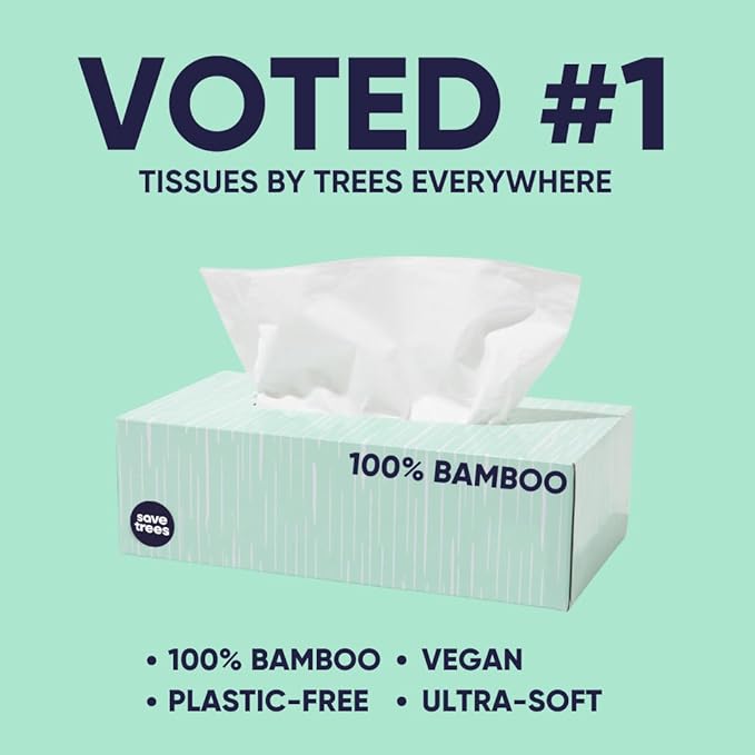 Bamboo Facial Tissues -24 Boxes- Bamboo Tissue Boxes, 90 Hypoallergenic Facial Tissues per Box - Unscented, Fragrance-Free, Eco-Friendly Tissues in Plastic-Free Packaging