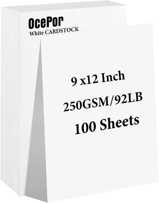 OcePor 100 Sheets White Cardstock 9” x 12”, 92lb/250gsm Black Card Stock, Thick Card Stock Paper, Heavy Cardstock Paper for Printer, Resume, Scrapbooks, Art, Crafts, Business Cards