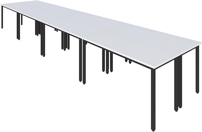 Bonzy Home Conference Tables 18ft Office Computer Desk for Meeting Room Study Writing Printer Table Meeting Seminar Table for 20 People Rustic Modern White 8PCS 220.4"x47.2"x29.5"