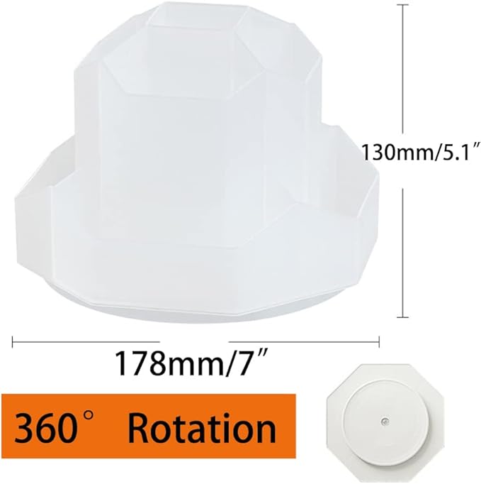 Transparent White Rotating Art Supply Storage with 9 Compartment, Pencil & Pen Holder for Kids Art Desk, Homeschool & Home Office Desktop Organizer