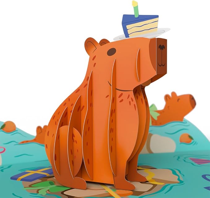 Lovepop Birthday Pop-Up Card for Her, Him, Men, Women - 3D Animal Greeting Cards - Capy Birthday - 5" x 7" - Blank Notecard & Envelope Included
