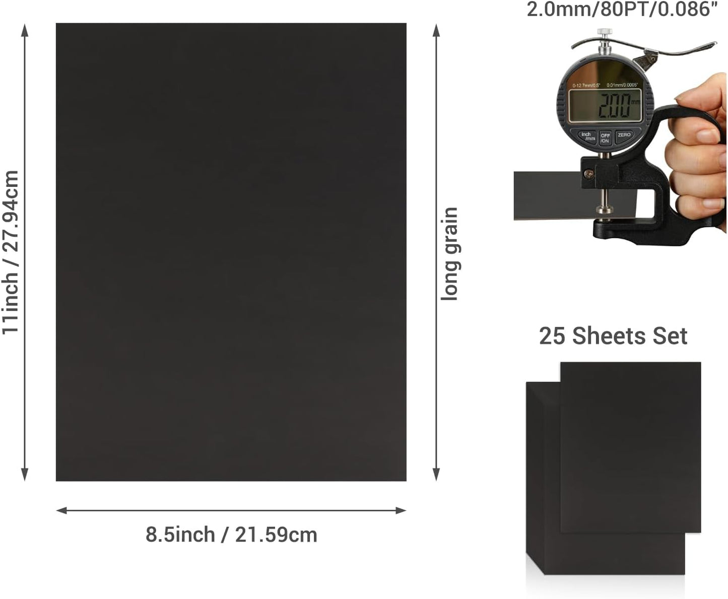 25 Pcs Book Board, Binder Board, Cover Board, Heavy Duty Chipboard for Book Binding, DIY Cardboard (Black, 8.5 x 11 Inch 80PT)