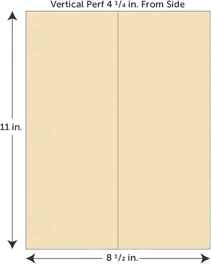 Limited Papers (TM) 8.5x11 Perforated Paper, 20/50 Pound, 75 GSM, Variety of Perforation Sizes and Colors, for Forms, Tickets, Postcards, Business Cards. (White, 2 up – vertical 4 1/4”)
