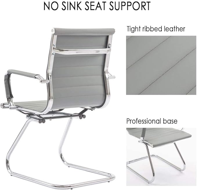 Office Desk Chair Set of 8,No Wheels PU Leather Computer Chairs Mid Back Guest Chairs with Seld Base for School/Reception/Conference/Waiting Room,Grey