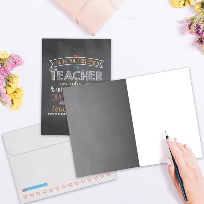 Tree-Free Greetings Teacher Appreciation Cards - Artful Designs - 1 Card + Matching Envelopes - Made in USA - 100% Recycled Paper - 5"x7" - Lighthearted, For Teacher, Teacher Mind and Heart (GO64451)