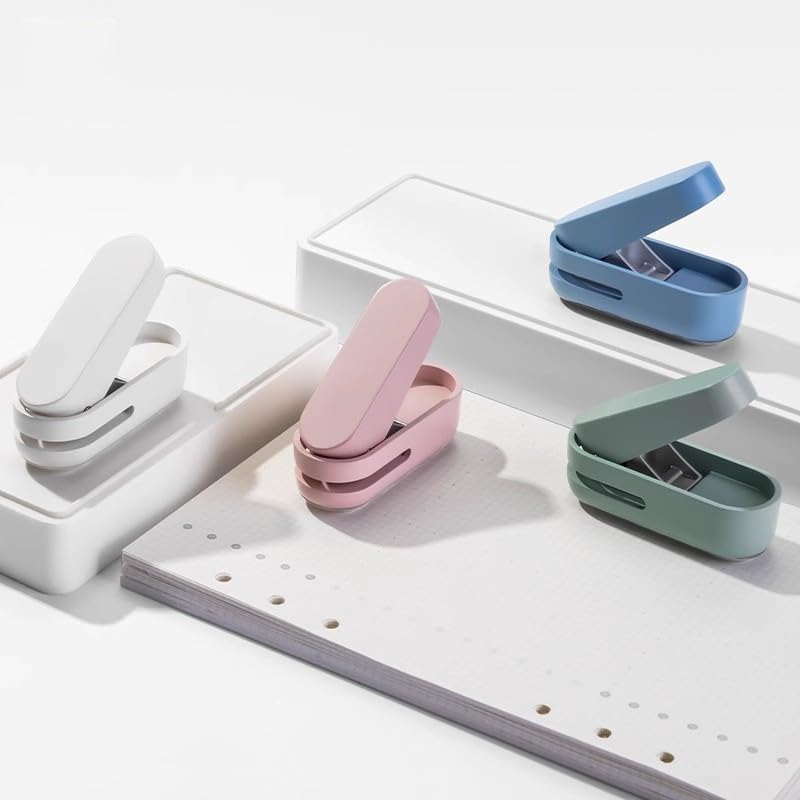 Knamoda Mini Small Hole Puncher White Color, 10 Sheet Paper Hole Puncher Capacity Single Hole Puncher for Office Use Or Gift for Students (White)