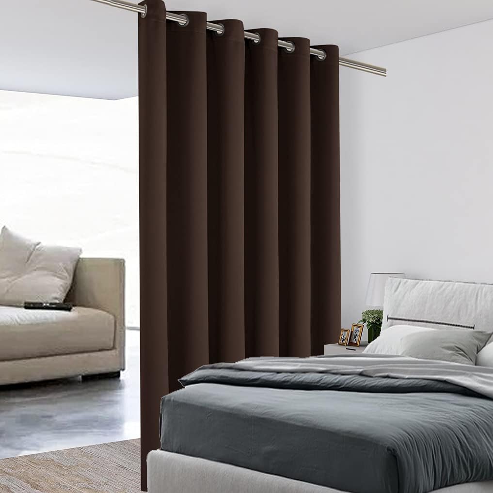 BONZER Room Divider Curtain Screen Partitions Total Privacy Wall Grommet Wide Blackout Curtains for Living Room, 96L x 70W Inch (8L x 5.8W ft), 1 Panel, Chocolate