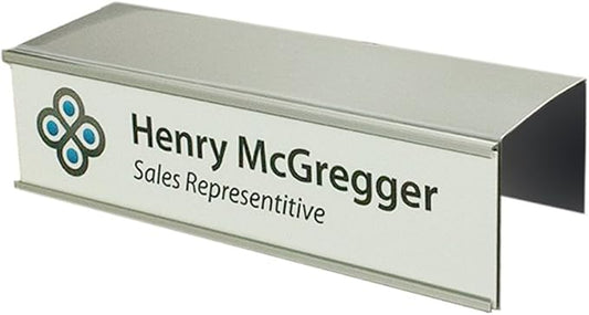 The Original Over the Cube - Quality Aluminum, Changeable Cubicle Nameplate Holder, Satin Silver Base, and Silver Name Plate Holder, (3" Cubicle Wall Depth) Made in The USA