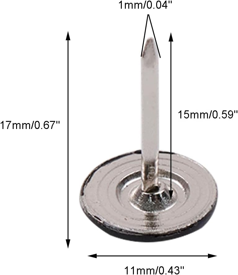 100Pcs Flat Head Upholstery Tacks Home Furniture Decor Tack Upholstery Nails Flat Push Pins Flats Thumb Tacks Black (11mmx17mm)