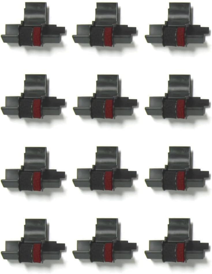 (12 Pack) COMPUMATIC Compatible/Replacement Calculator Ink Roller, Black/Red IR-40T, for Casio HR-300RC HR-200RC HR-170RC HR-150RC HR-100RC HR-100TM HR-150TM and More