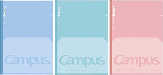 KOKUYO Campus Composition Kimochii Notebook, 3 Pack Feels Flat Semi-B5 Comp Book, Green Pink Blue, Dot A 7mm Ruled, 30 Sheets Lined Journal Notebook for School Note Taking. Japan Import (NO-FL3CATX3)