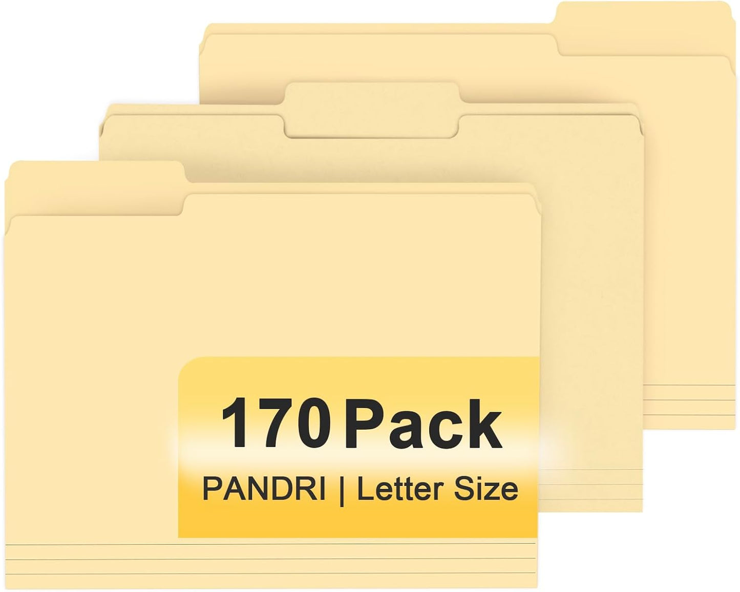 File Folder, PANDRI 170 Pack File Folder, 1/3 Cut Tab, Letter Size, Filing Folder for Office School Business, Manila
