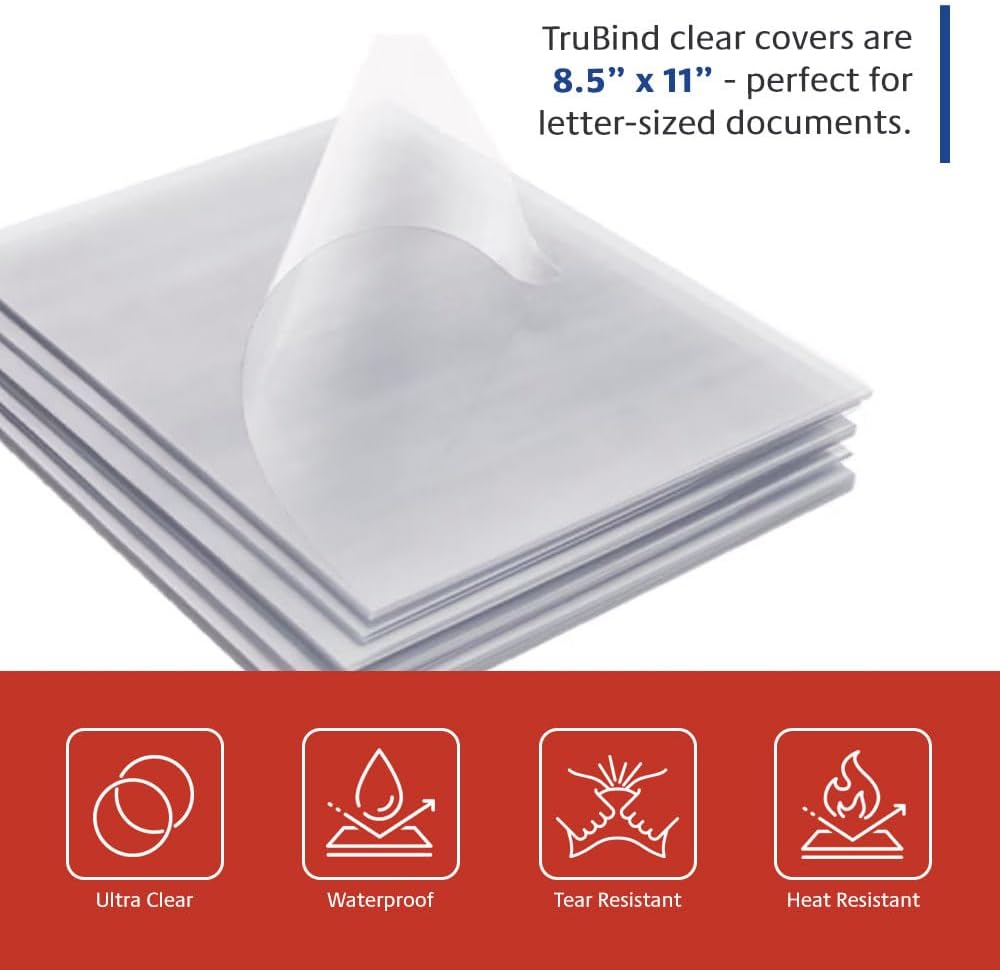 TruBind Binding Covers for Reports and Presentations - Crystal Clear PVC - 7 Mil Thick - Letter Size - 8 1/2 inch x 11 inch - Square Corners - No Tissue Interleaving - 100/Bx (CVR-07ASN)