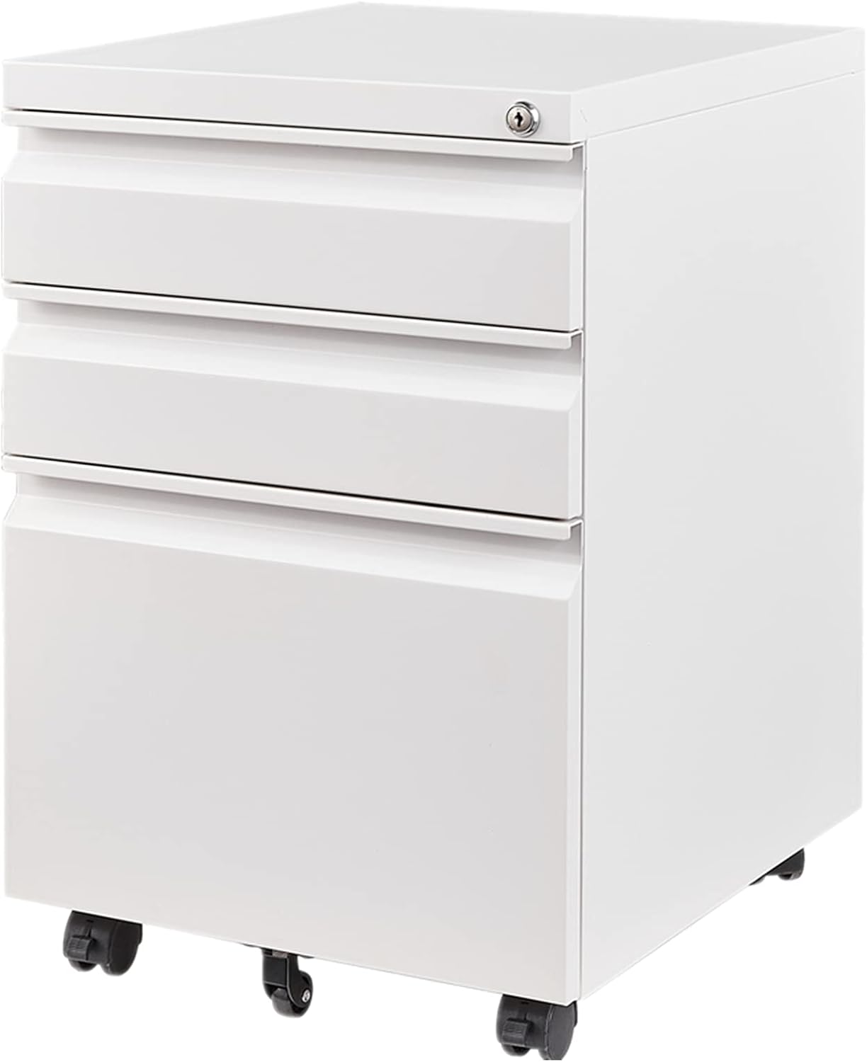3 Drawers File Cabinet with Lock Metal Vertical File Cabient with Wheels Mobile File Cabinet for Office Home Fully Assembled (White)