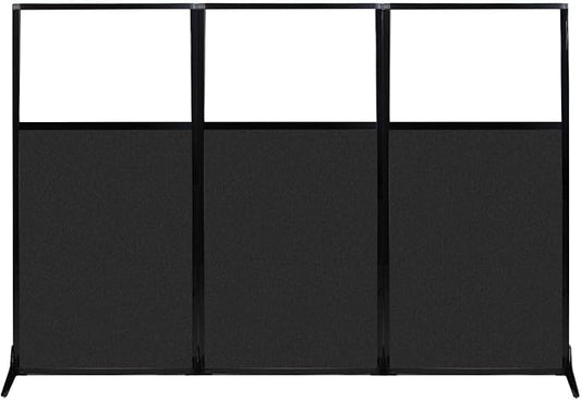 Versare Office Workstation Screen | Portable Wall Divider | Modern Cubicle | Freestanding Privacy Screen | Flexible Work Space | 3 Panels | 99" Wide x 70" Tall Black SoundSorb Panels with Window