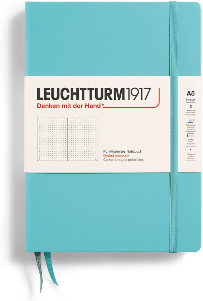 LEUCHTTURM1917 - Notebook Hardcover Medium A5-251 Numbered Pages for Writing and Journaling (Aquamarine, Dotted)