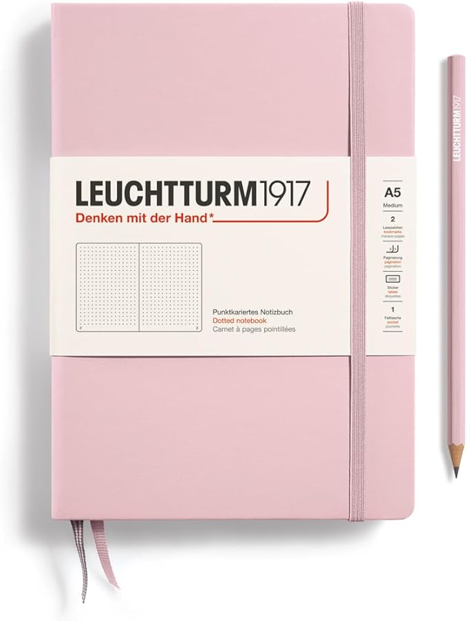 LEUCHTTURM1917 - Notebook Hardcover Medium A5-251 Numbered Pages for Writing and Journaling (Powder, Dotted)